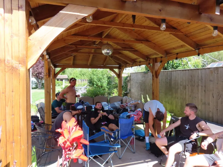 The recovery shelter filled with runners and their supplies